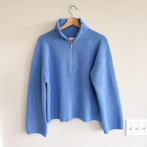 H&M Zip Up Ribbed Knit Mock Neck Pullover Sweater Blue M